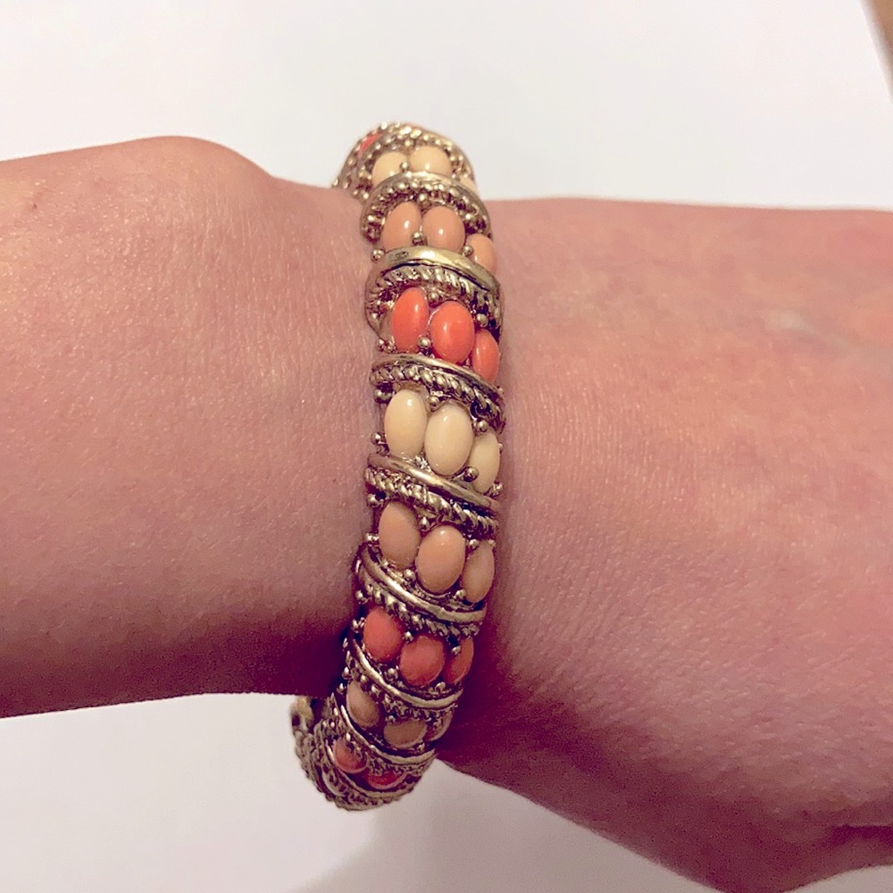 Peaches and Cream Hinged Bangle Bracelet